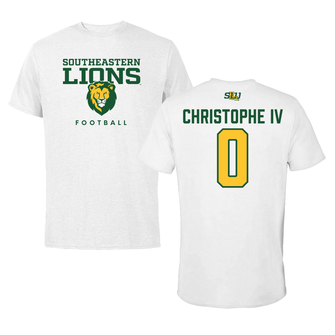 Southeastern Louisiana University Football White Tee  - #0 Herman Christophe IV
