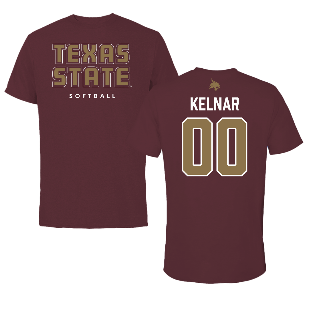 Texas State University Softball Maroon Tee  - #00 Megan Kelnar