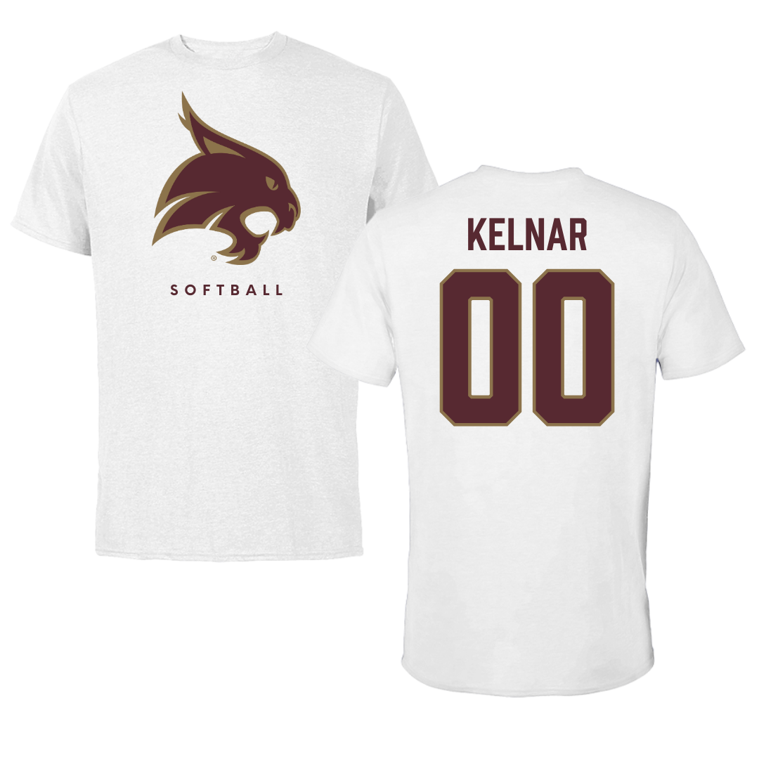 Texas State University Softball White Tee  - #00 Megan Kelnar