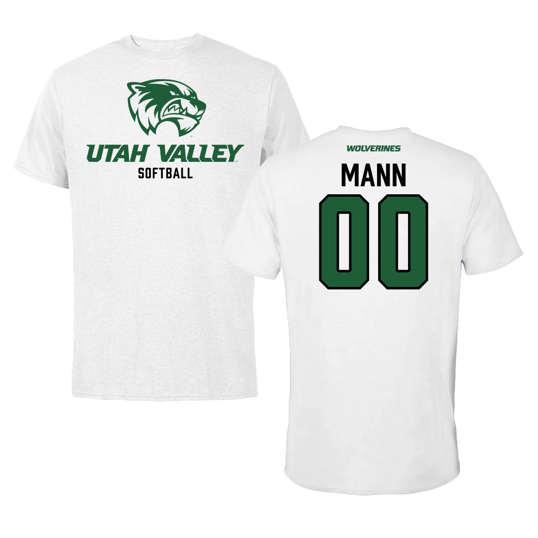 Utah Valley University Softball White Tee  - #00 Angelique Mann
