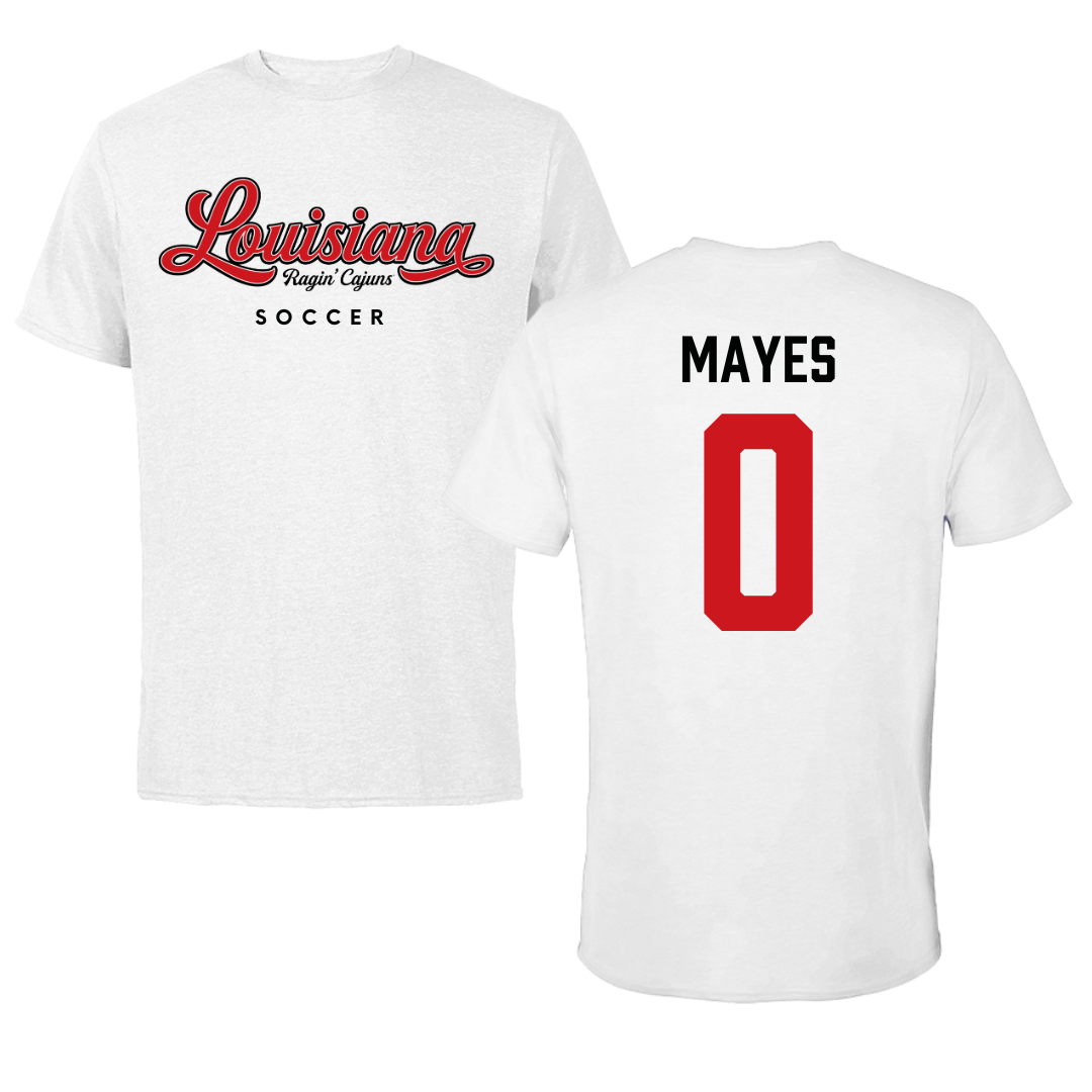 University of Louisiana at Lafayette Soccer White Tee  - #0 Natalie Mayes