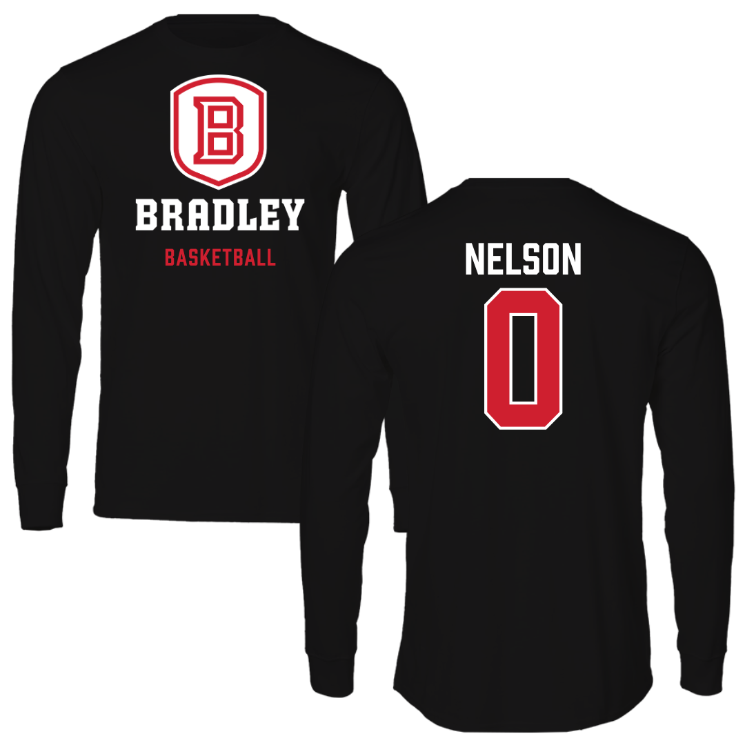 Bradley University Basketball Black Block Long Sleeve - #0 Kaylen Nelson