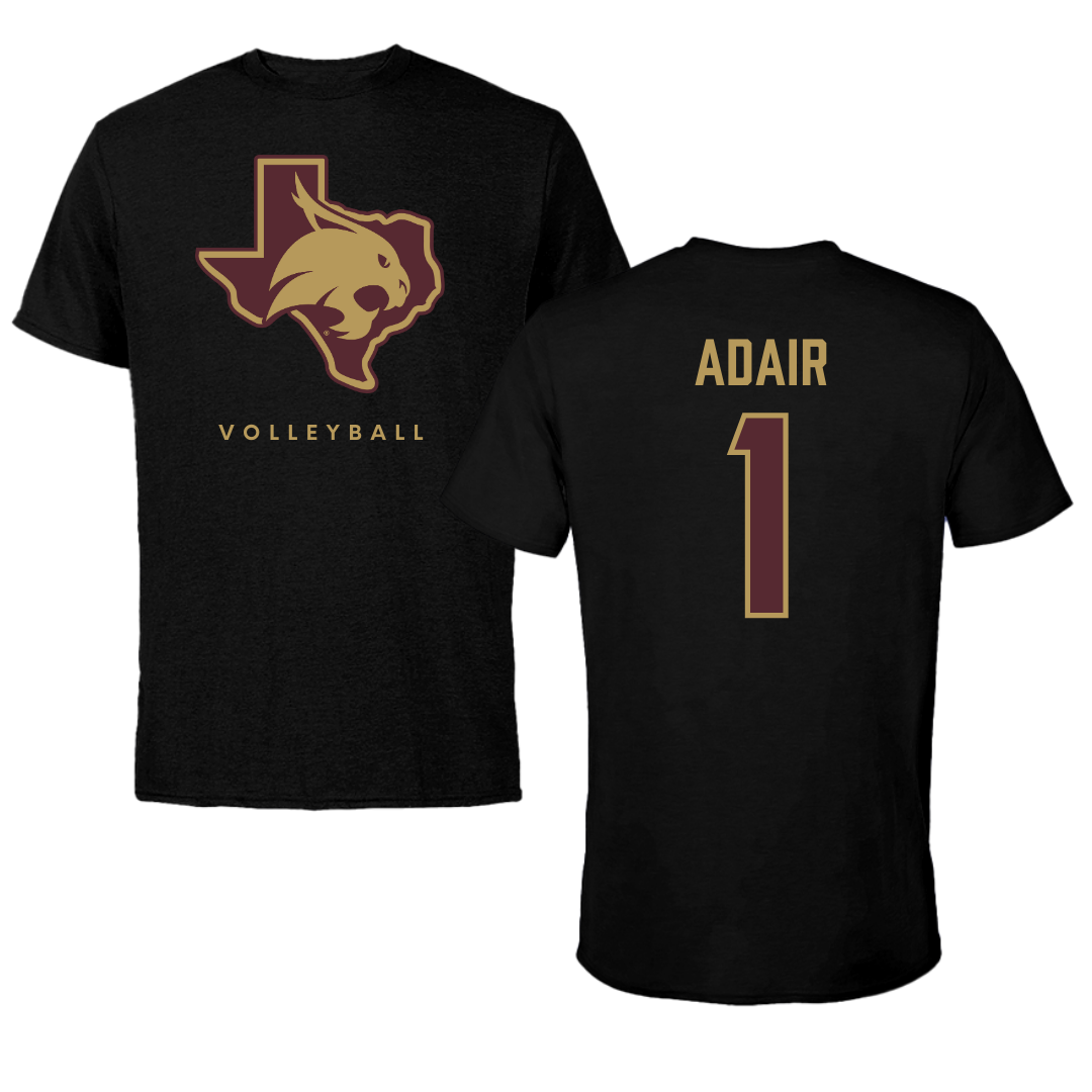 Texas State University Volleyball Black Tee  - #1 Ally Adair