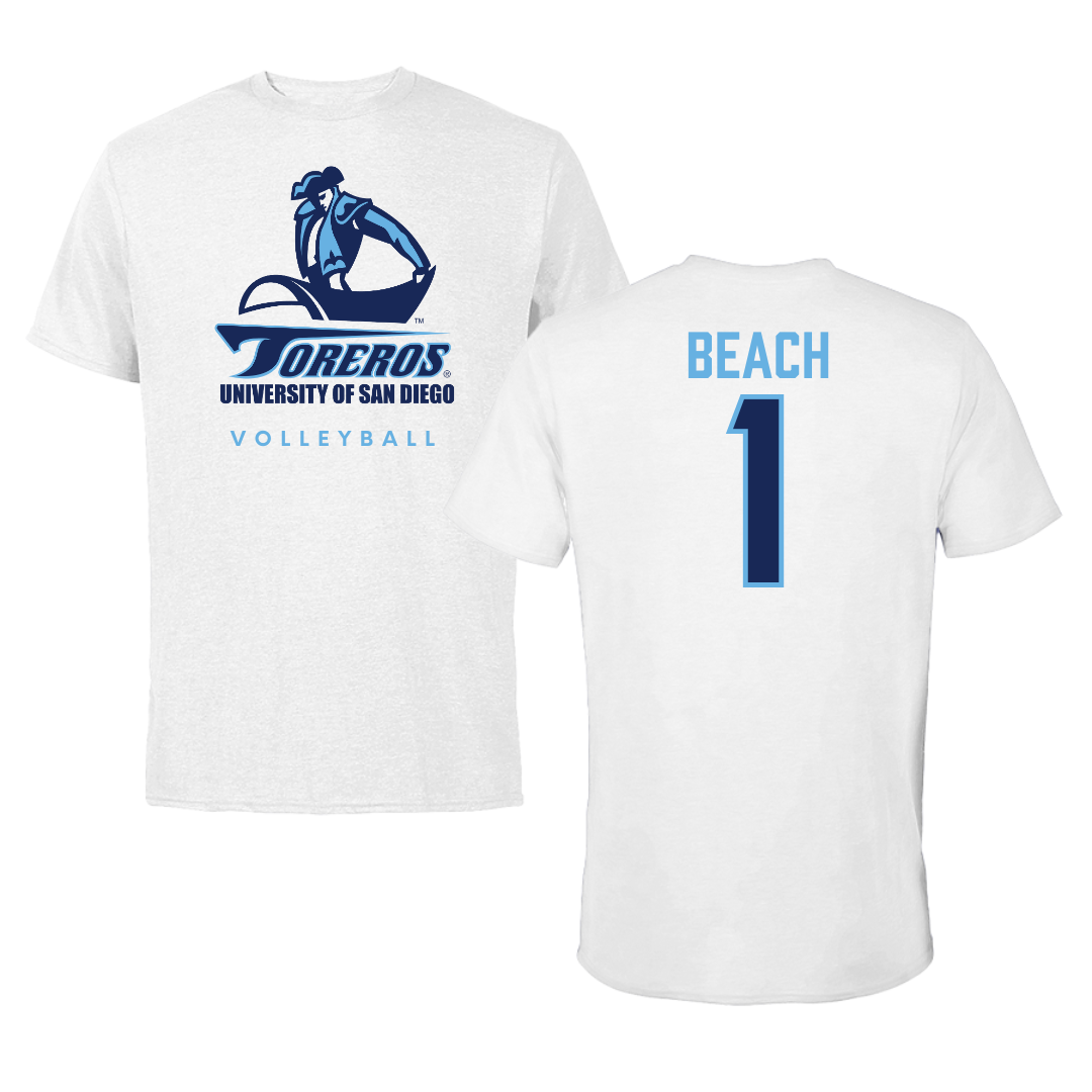 University of San Diego Volleyball White Tee  - #1 Neomi Beach