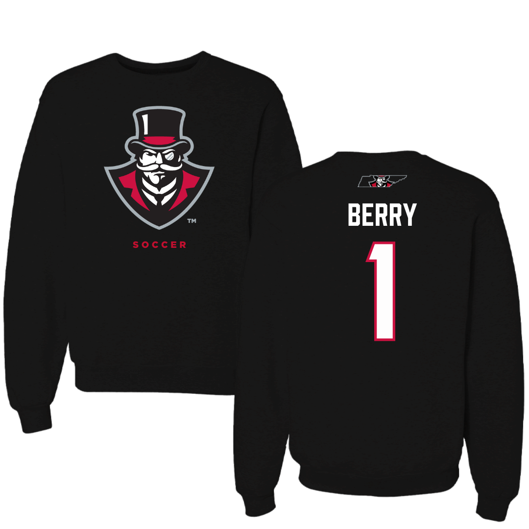 Austin Peay State University Soccer Black Mascot Crewneck - #1 Lauryn Berry