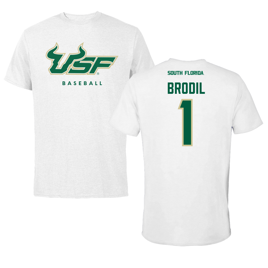 University of South Florida Baseball White Tee  - #1 Marcus Brodil
