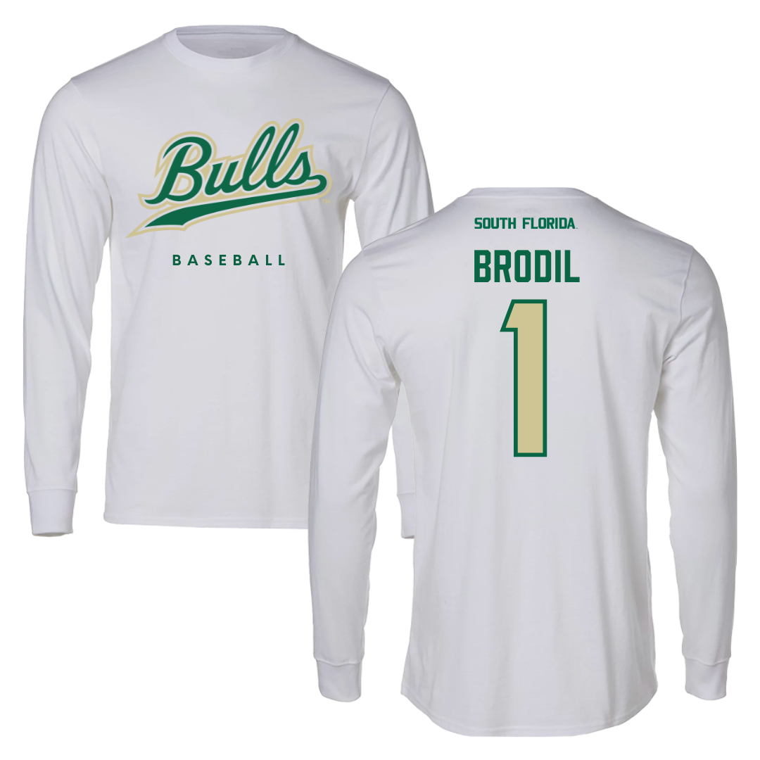University of South Florida Baseball White Long Sleeve  - #1 Marcus Brodil