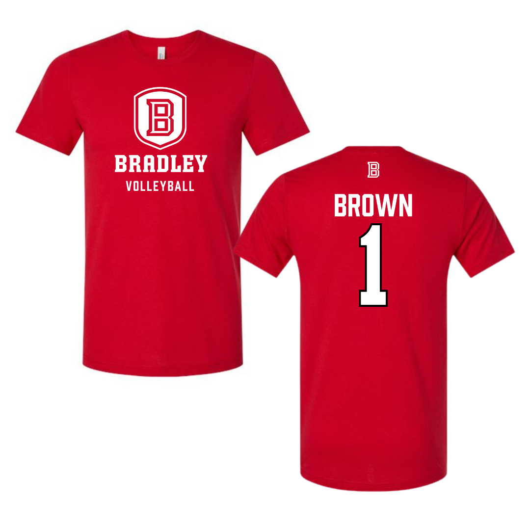 Bradley University Volleyball Red Tee  - #1 Corrie Brown