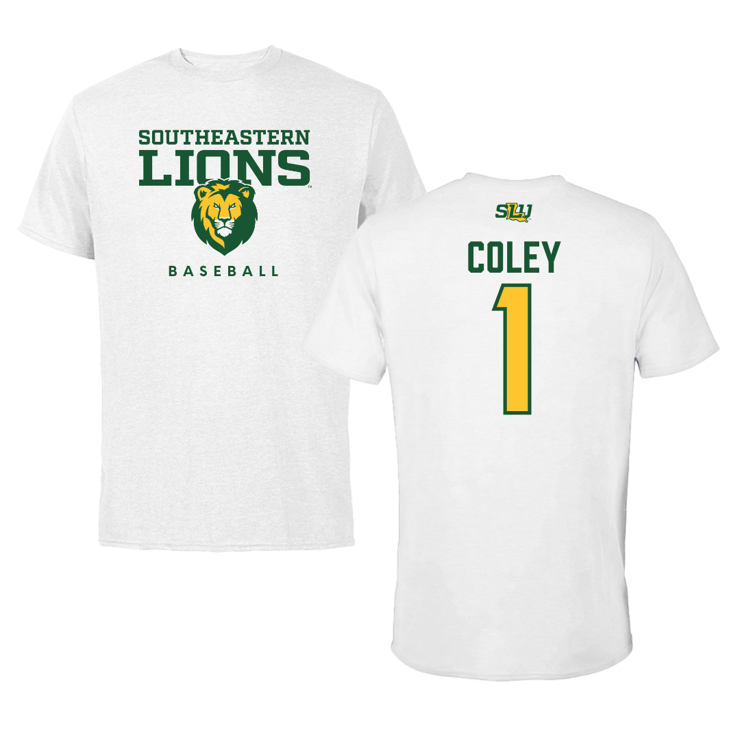 Southeastern Louisiana University Baseball White Tee  - #1 Parker Coley