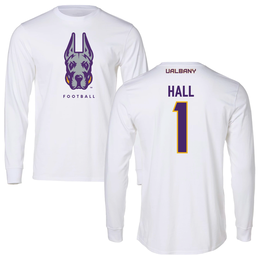 University at Albany Football White Long Sleeve  - #1 Aamir Hall