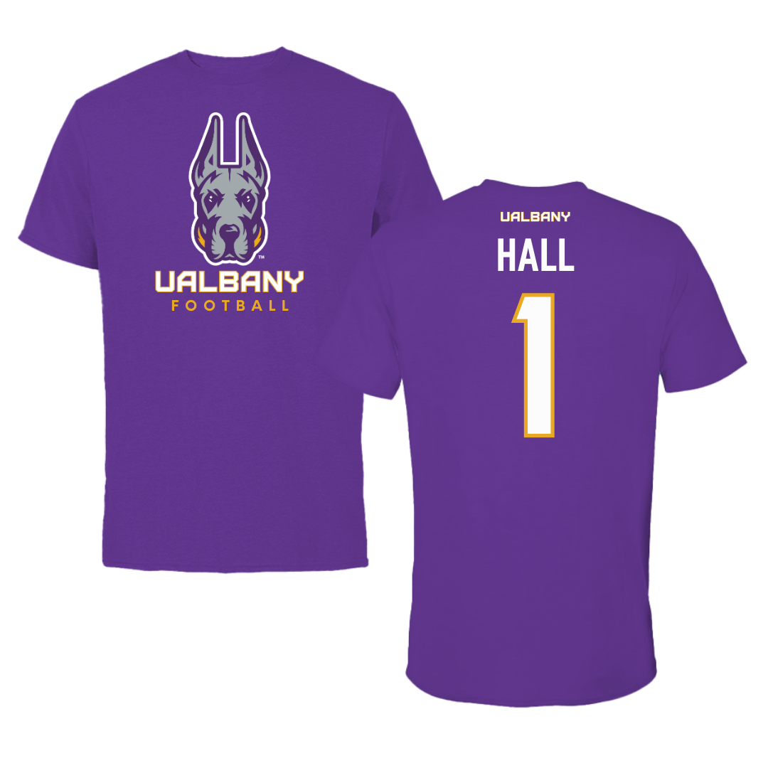 University at Albany Football Purple Tee  - #1 Aamir Hall