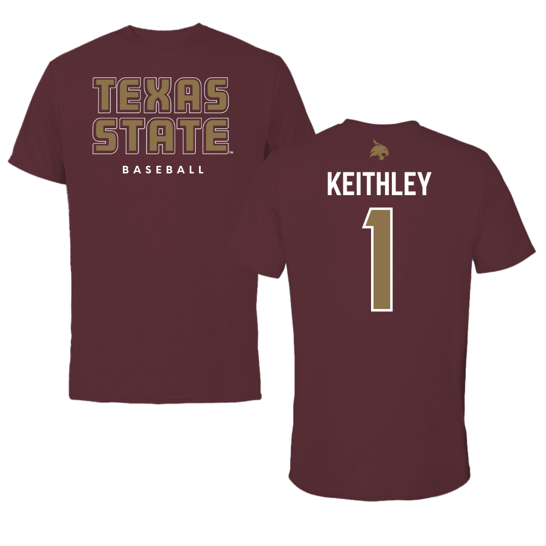 Texas State University Baseball Maroon Tee  - #1 Carson Keithley