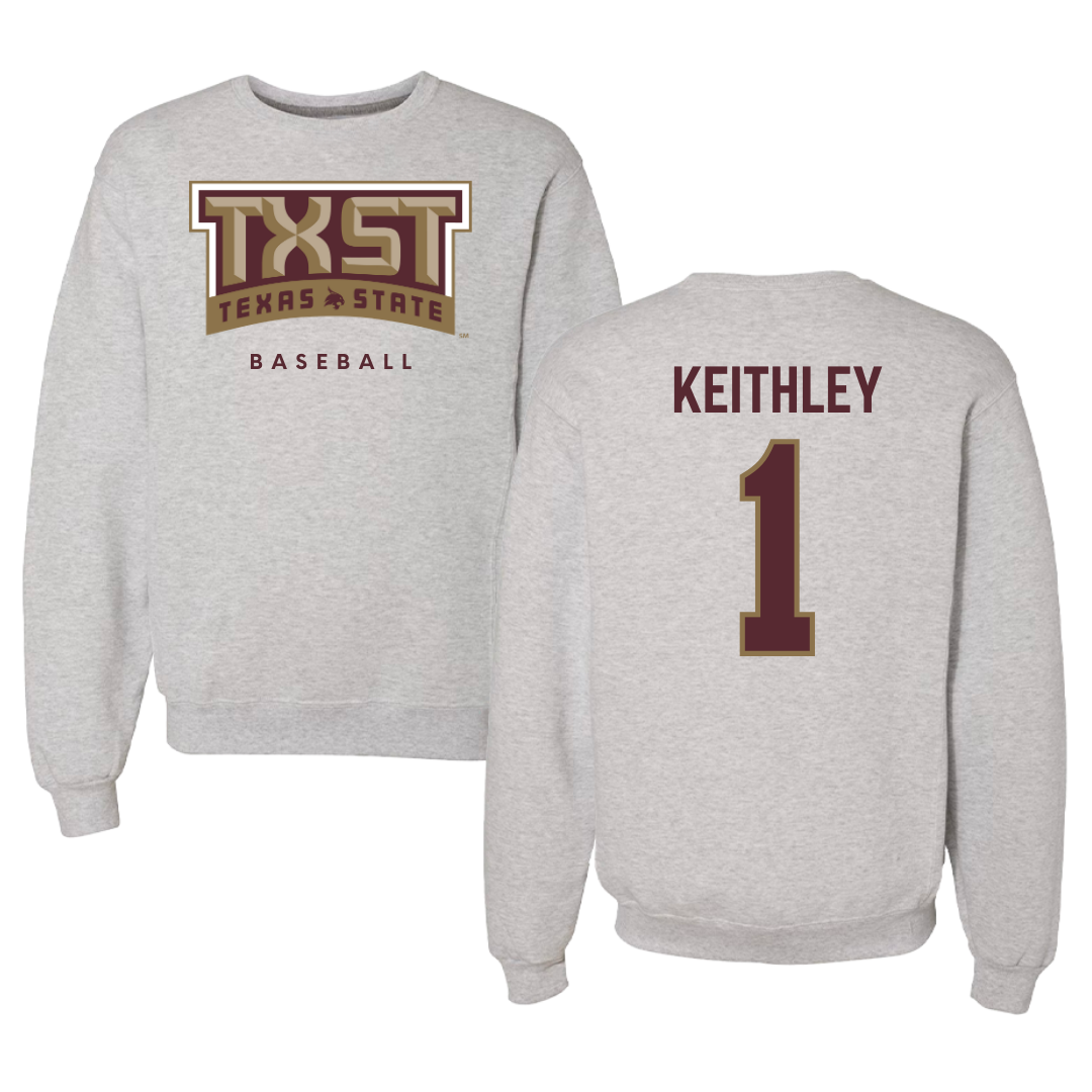 Texas State University Baseball Gray Crewneck  - #1 Carson Keithley