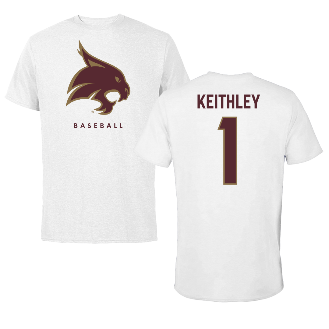 Texas State University Baseball White Tee  - #1 Carson Keithley