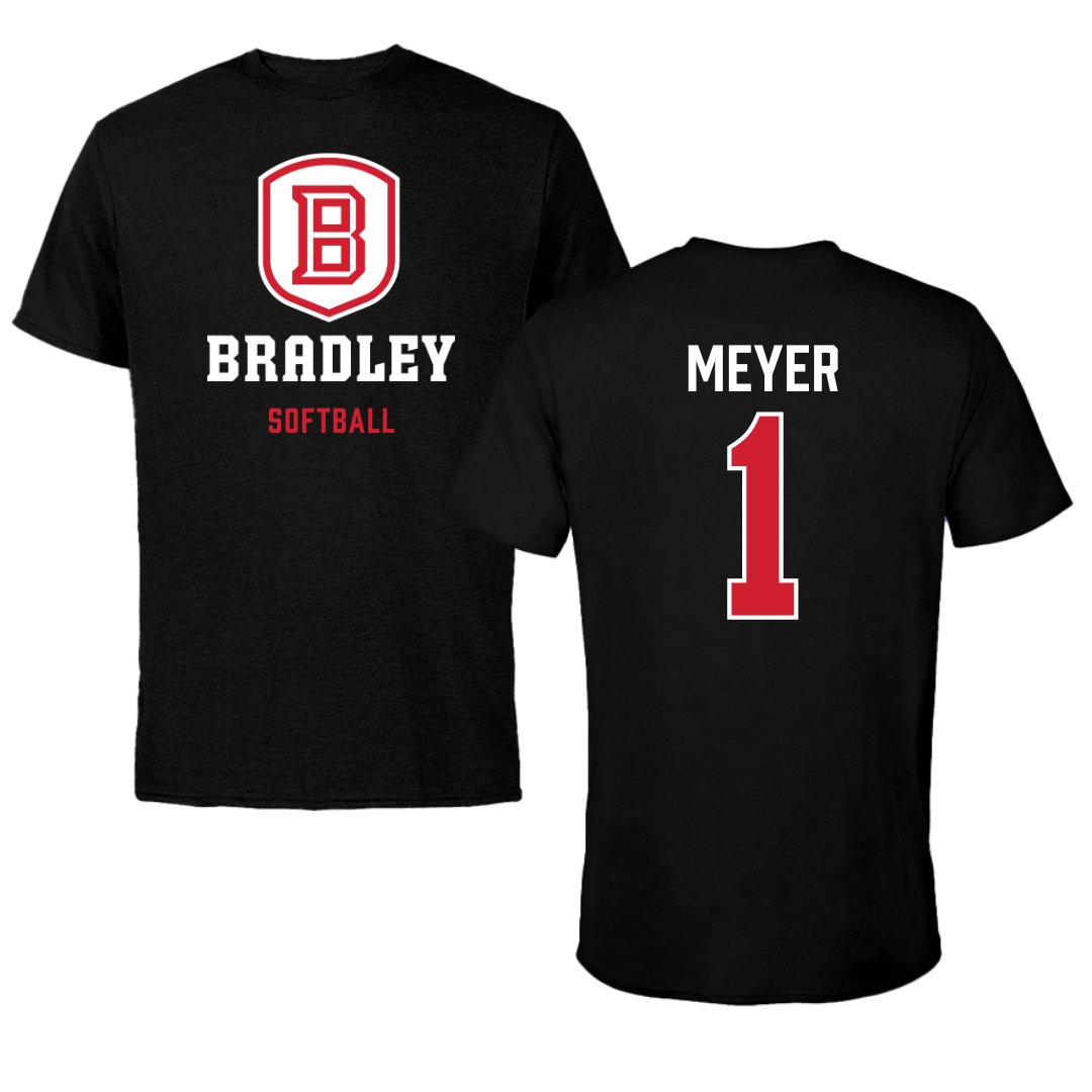 Bradley University Softball Black Block Tee - #1 Tori Meyer