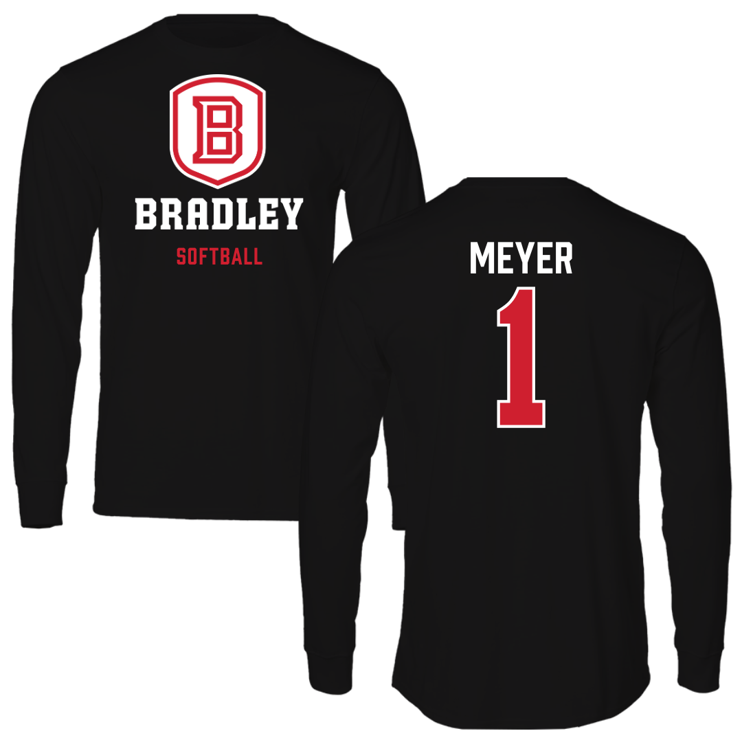 Bradley University Softball Black Block Long Sleeve - #1 Tori Meyer