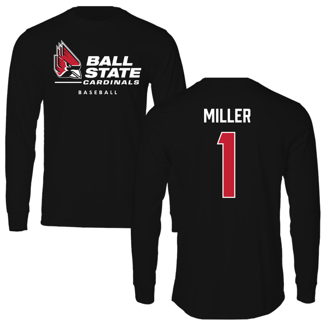 Ball State University Baseball Black Long Sleeve  - #1 Grant Miller