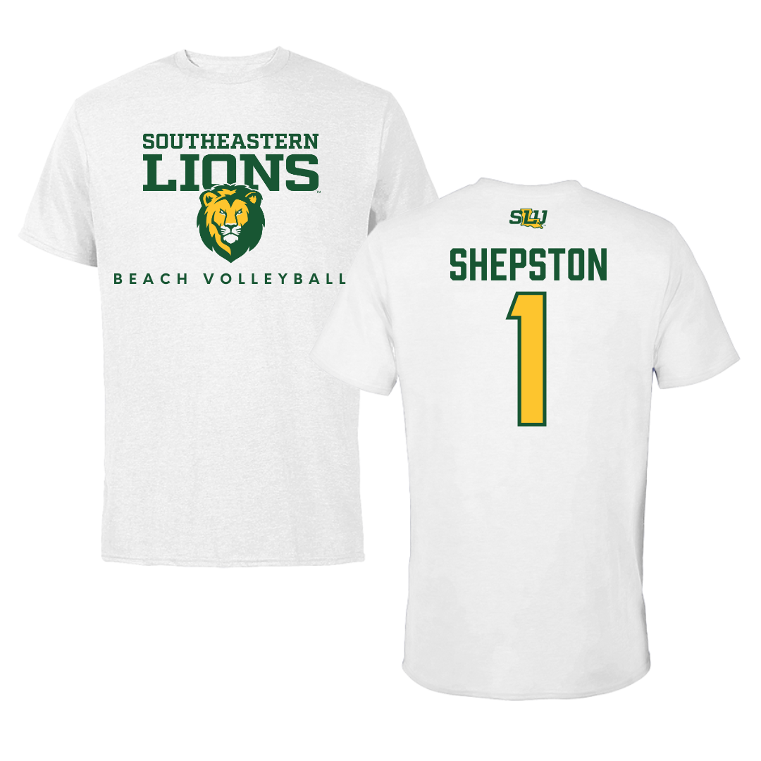 Southeastern Louisiana University Beach Volleyball White Tee  - #1 Maddie Shepston