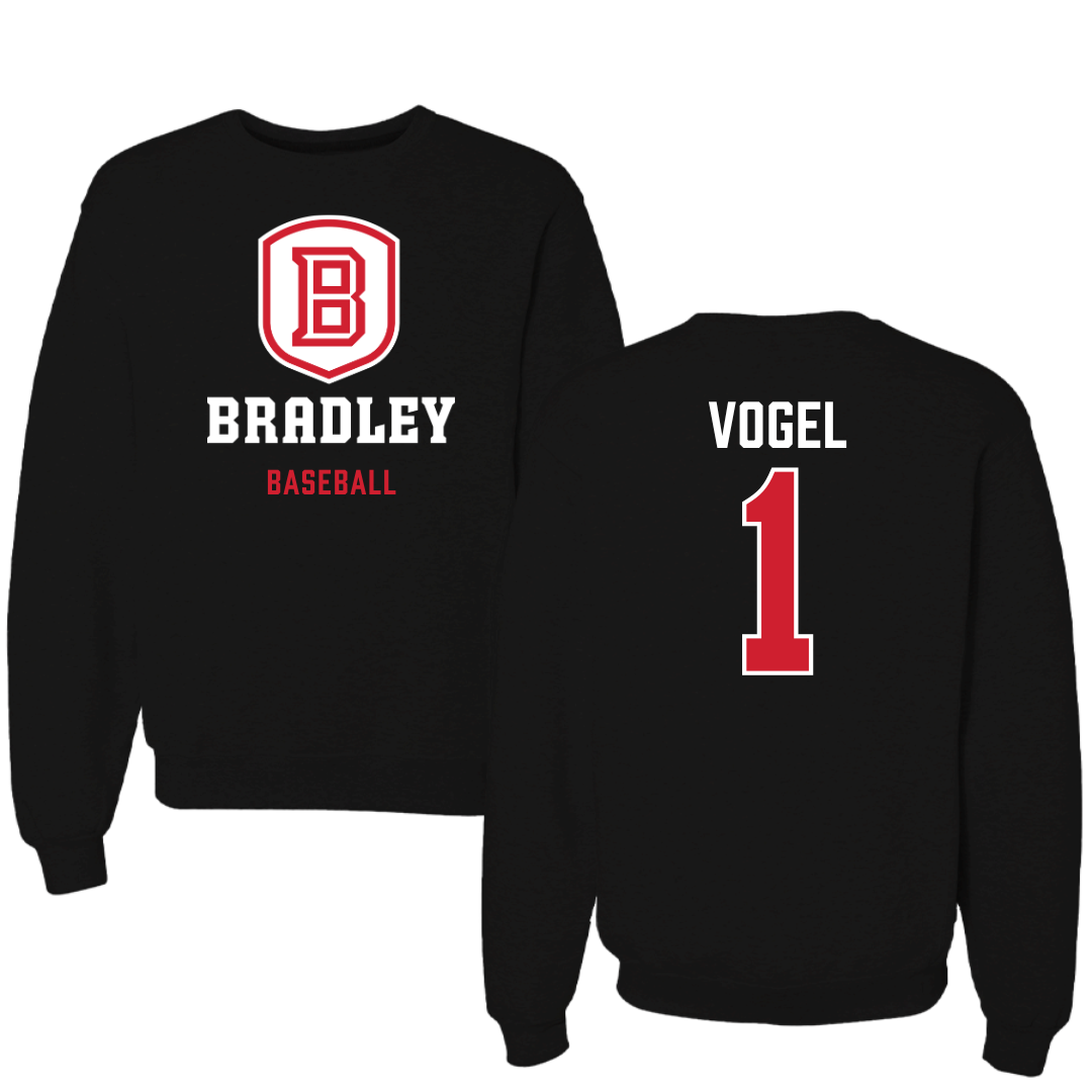 Bradley University Baseball Black Block Crewneck - #1 Ryan Vogel