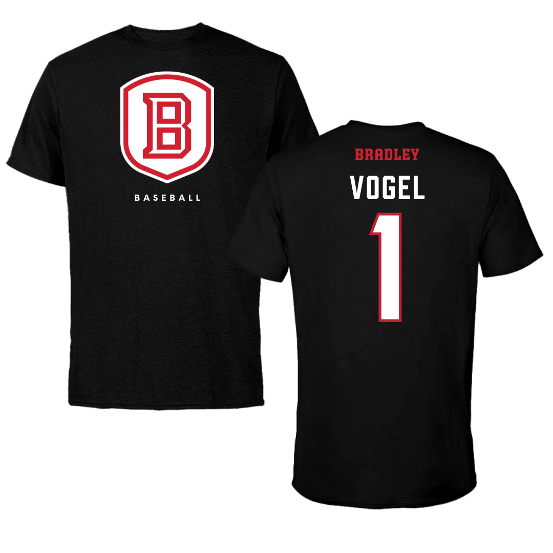 Bradley University Baseball Black Shield Tee - #1 Ryan Vogel