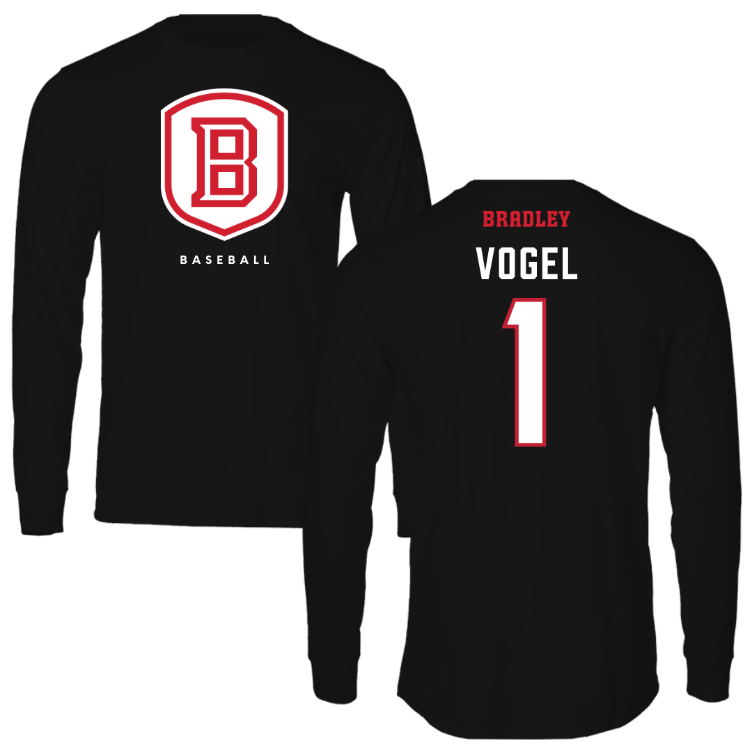 Bradley University Baseball Black Shield Long Sleeve - #1 Ryan Vogel