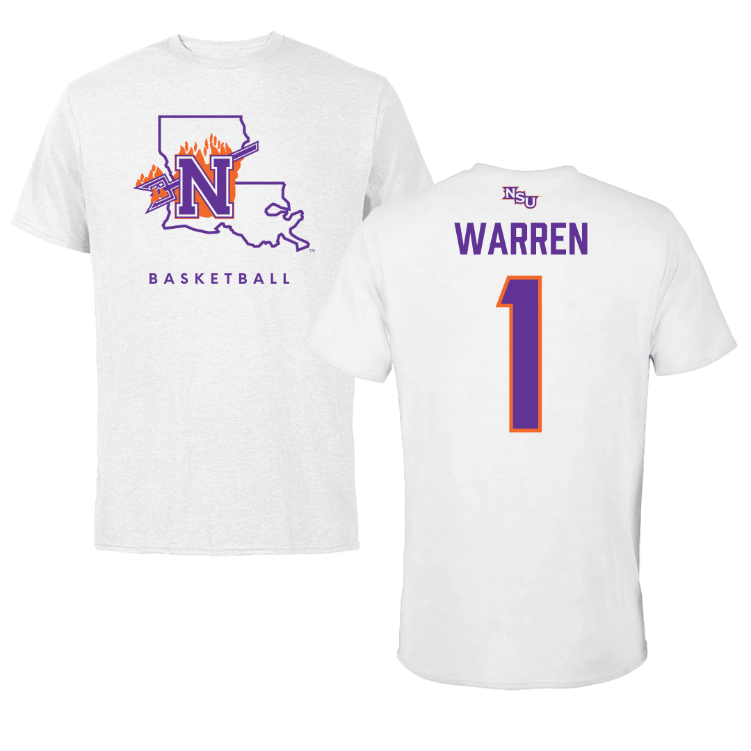 Northwestern State University Basketball White Tee  - #1 JT Warren