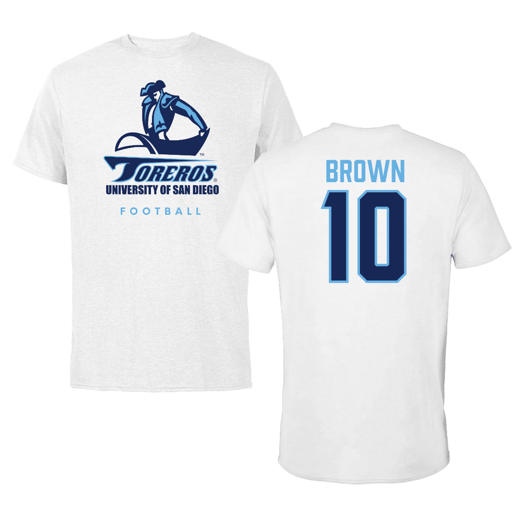 University of San Diego Football White Tee  - #10 Nathan Brown