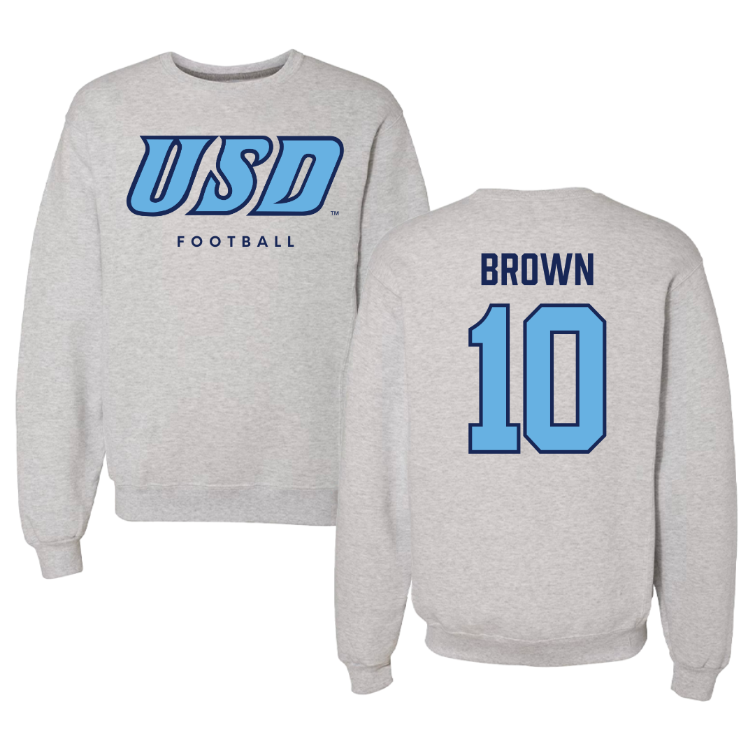 University of San Diego Football Gray Crewneck  - #10 Nathan Brown