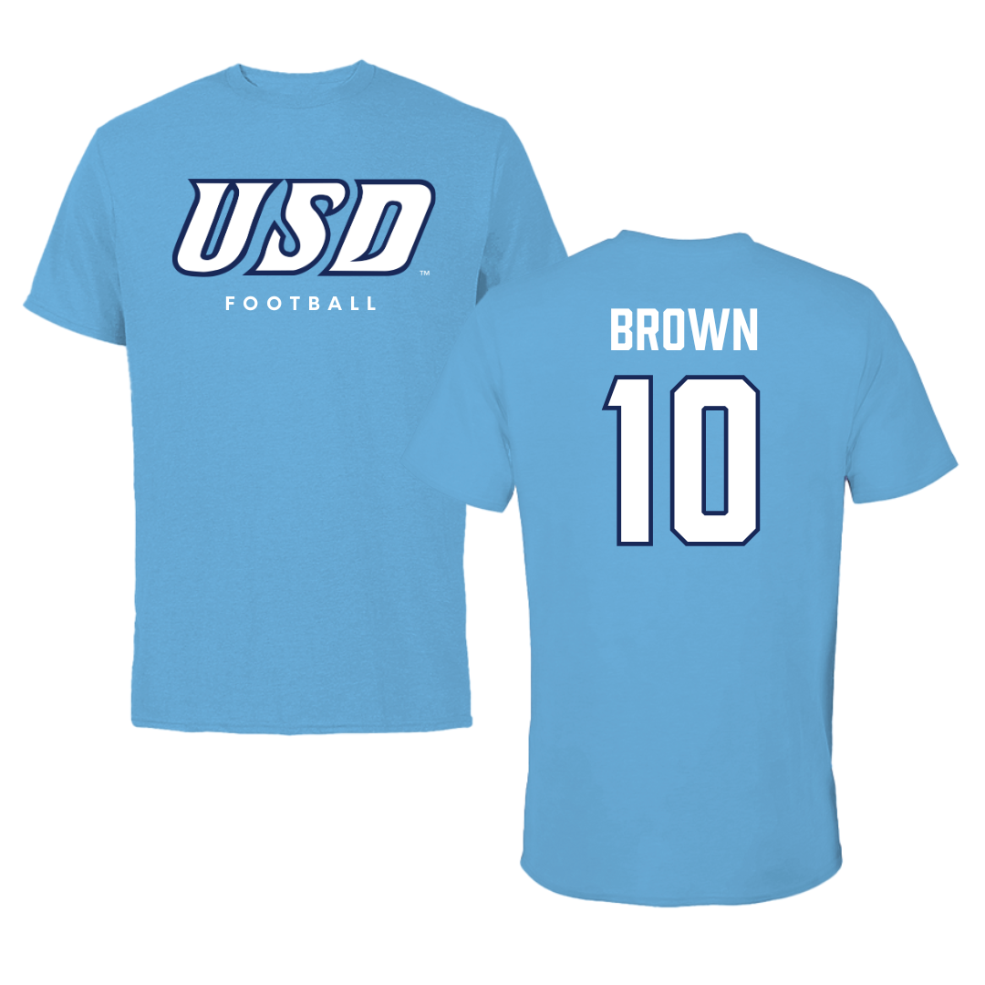 University of San Diego Football Carolina Blue Tee  - #10 Nathan Brown