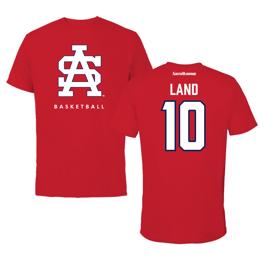 University of South Alabama Basketball Red Tee  - #10 Maxwell Land