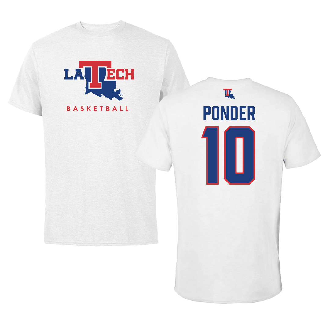 Louisiana Tech University Basketball White Tee  - #10 Ben Ponder