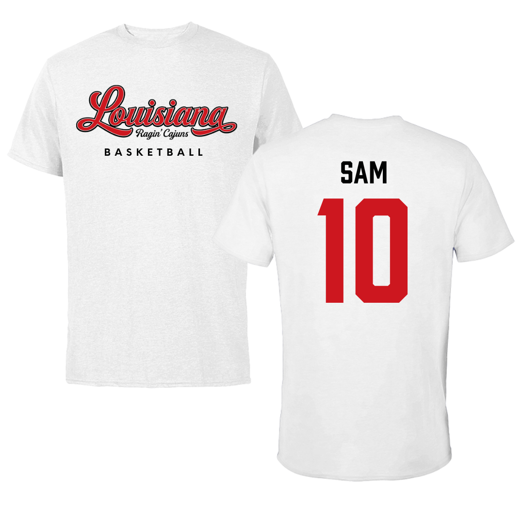 University of Louisiana at Lafayette Basketball White Tee  - #10 Aasia Sam