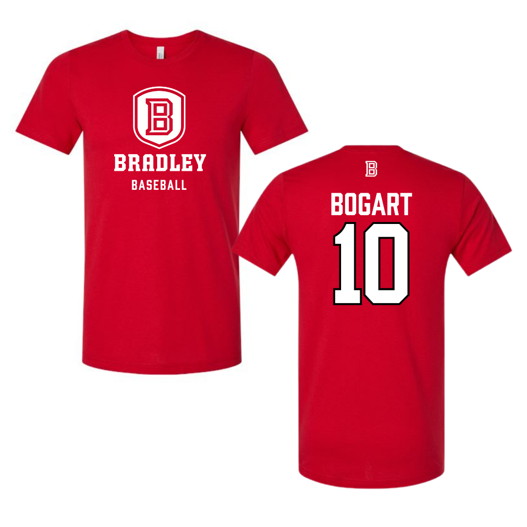 Bradley University Baseball Red Tee  - #10 JD Bogart