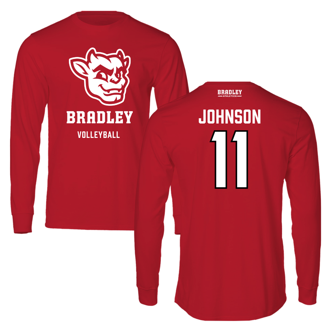 Bradley University Volleyball Red Mascot Long Sleeve - #11 Abby Johnson