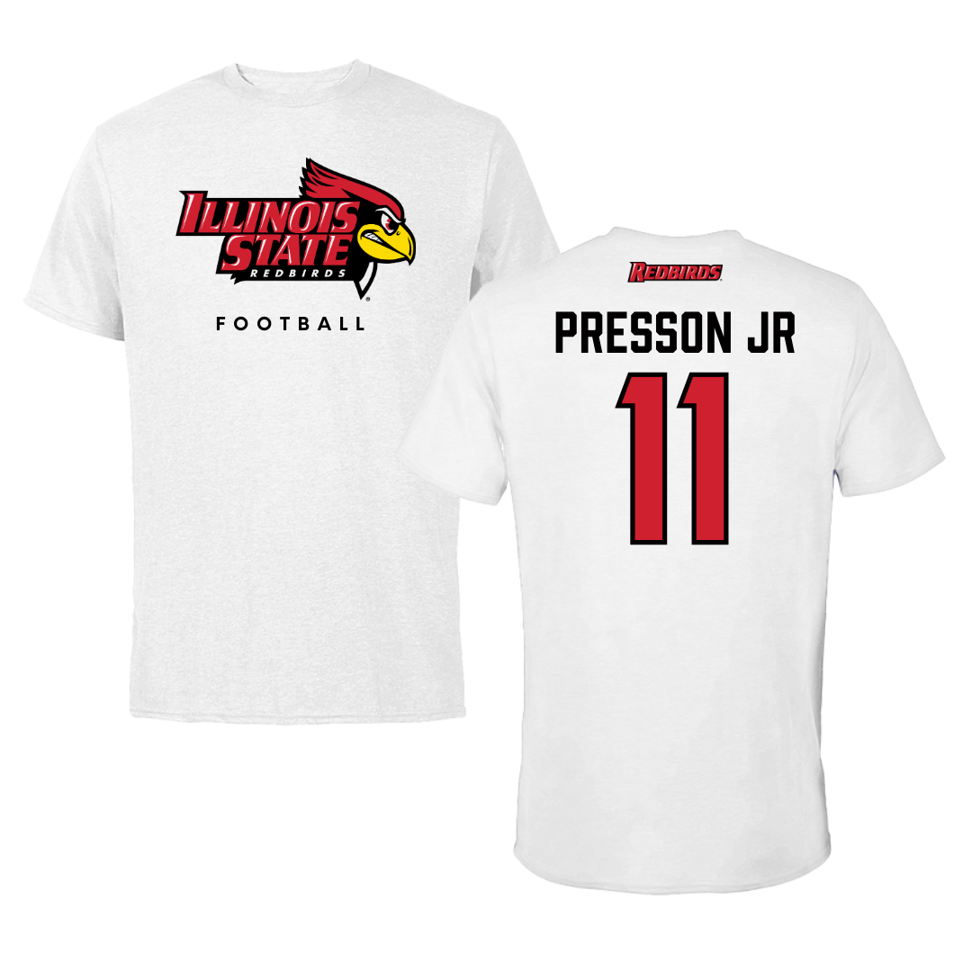 Illinois State University Football White Tee  - #11 Scotty Presson Jr