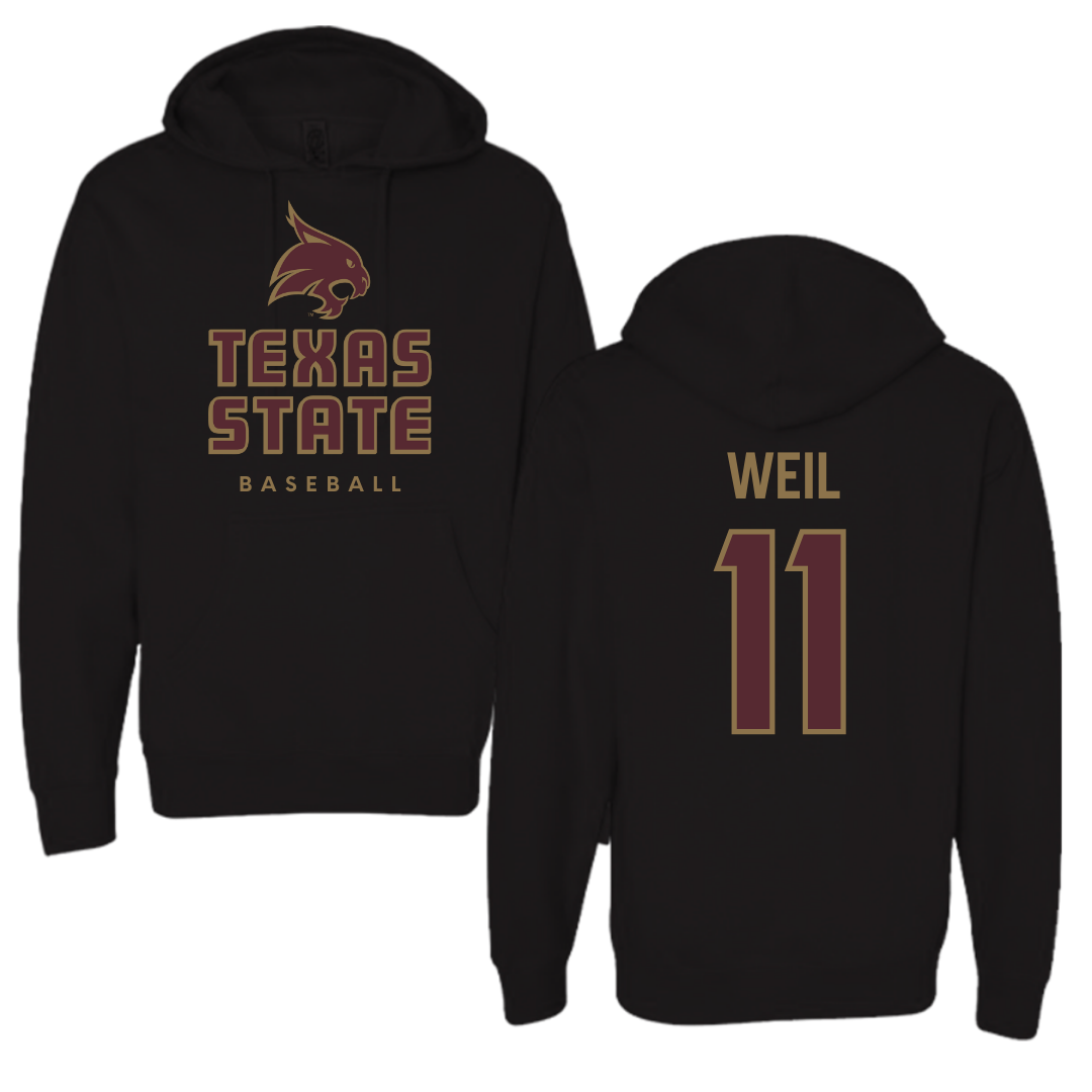 Texas State University Baseball Black Hoodie  - #11 Kameron Weil