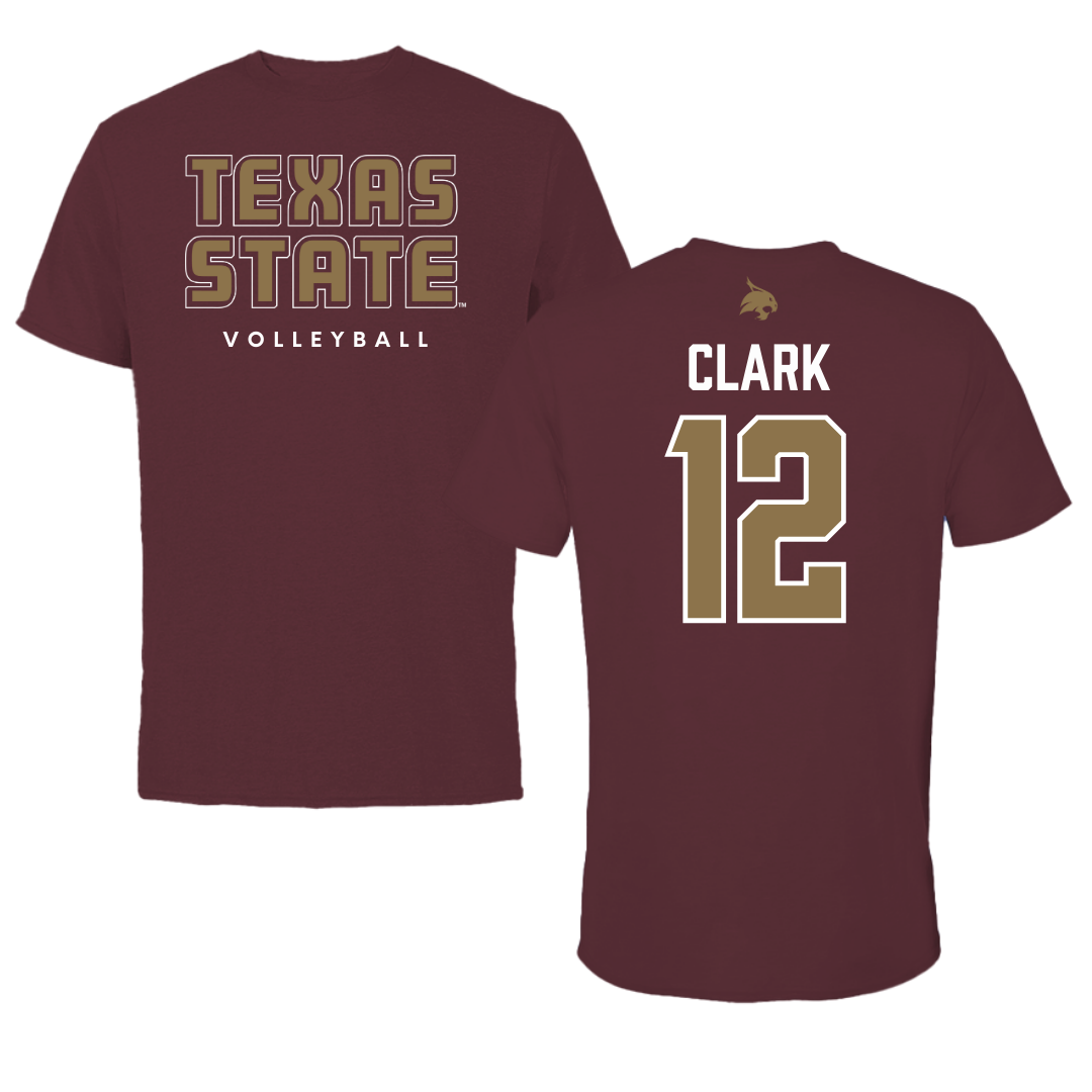 Texas State University Volleyball Maroon Tee  - #12 Alyssa Clark