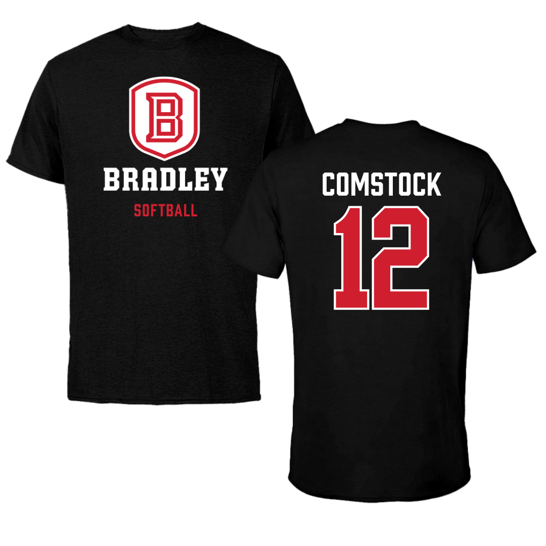 Bradley University Softball Black Block Tee - #12 Austin Comstock