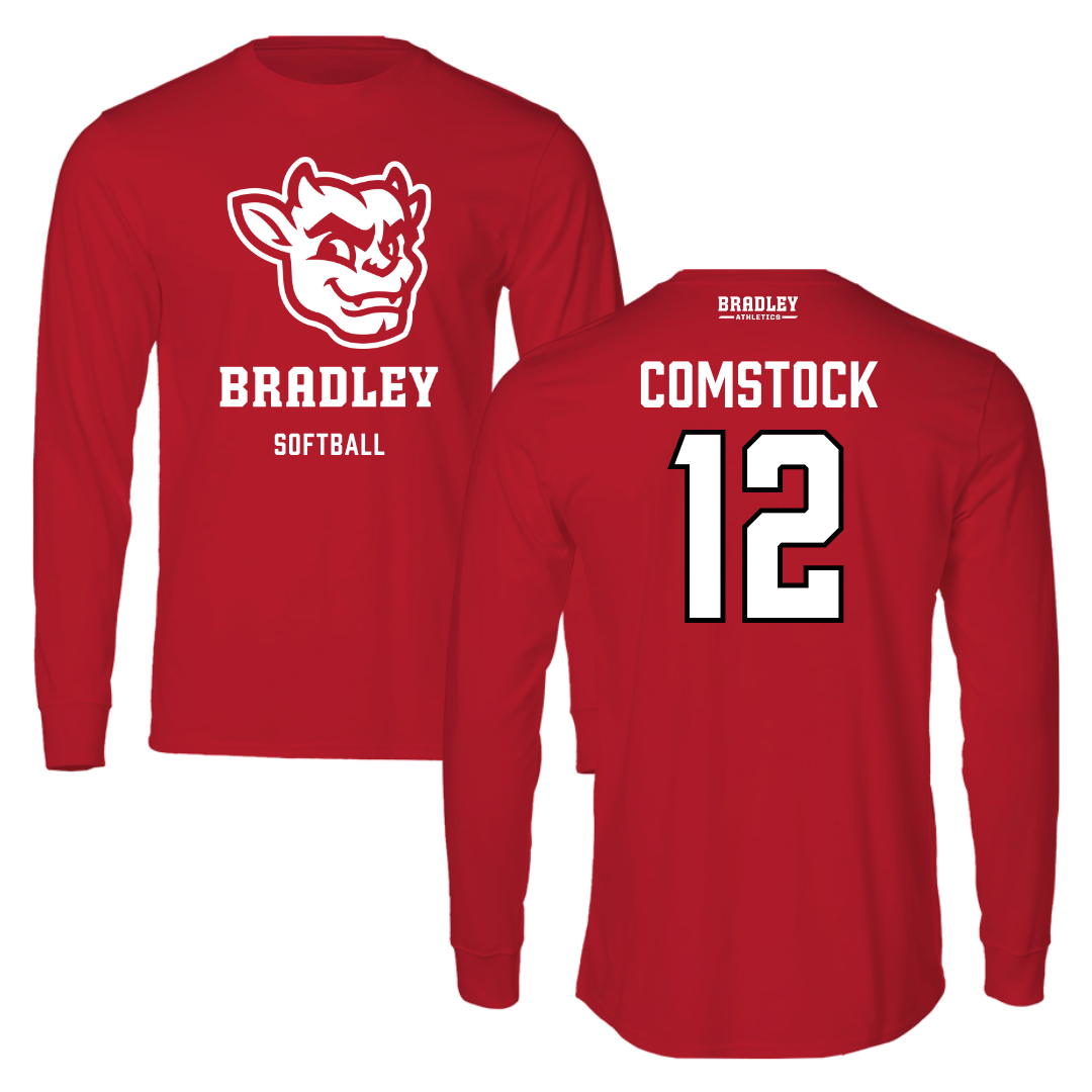 Bradley University Softball Red Mascot Long Sleeve - #12 Austin Comstock