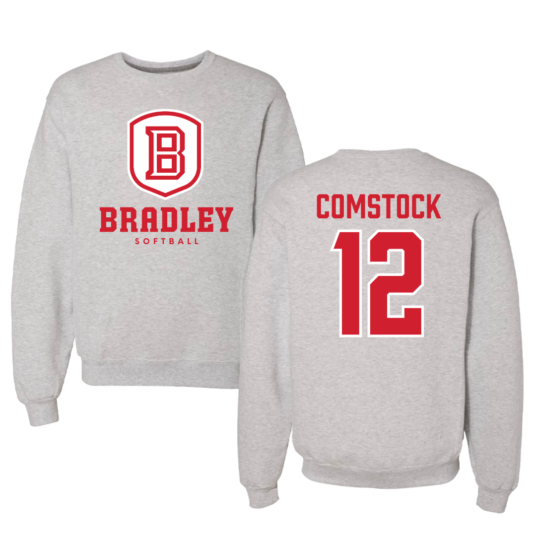 Bradley University Softball Gray Crewneck - #12 Austin Comstock