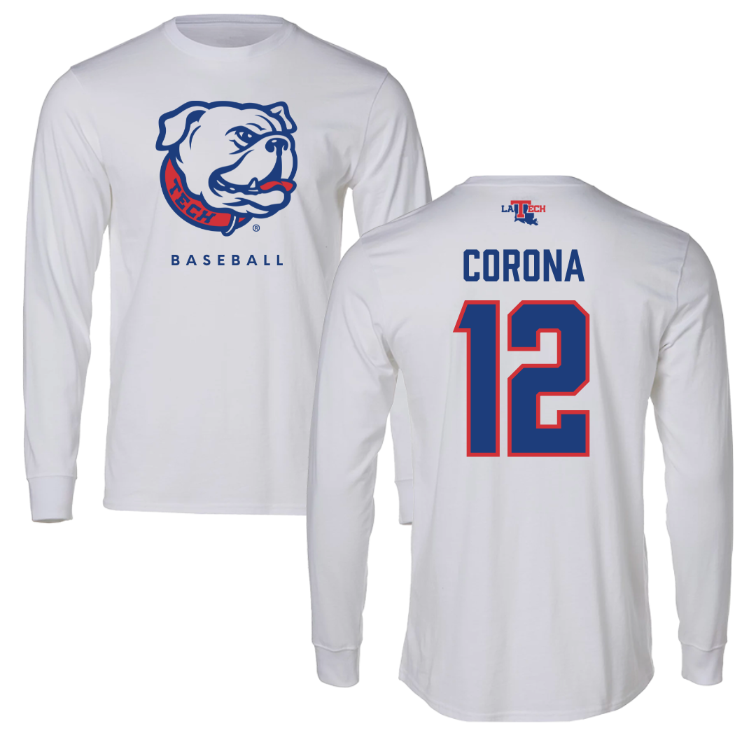 Louisiana Tech University Baseball White Long Sleeve  - #12 Jorge Corona