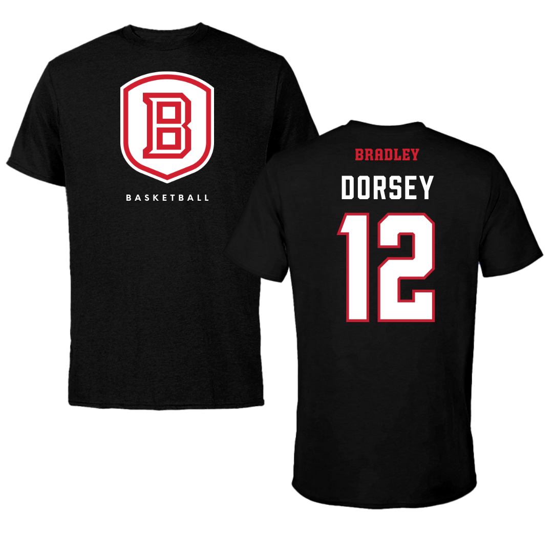 Bradley University Basketball Black Shield Tee - #12 Nika Dorsey