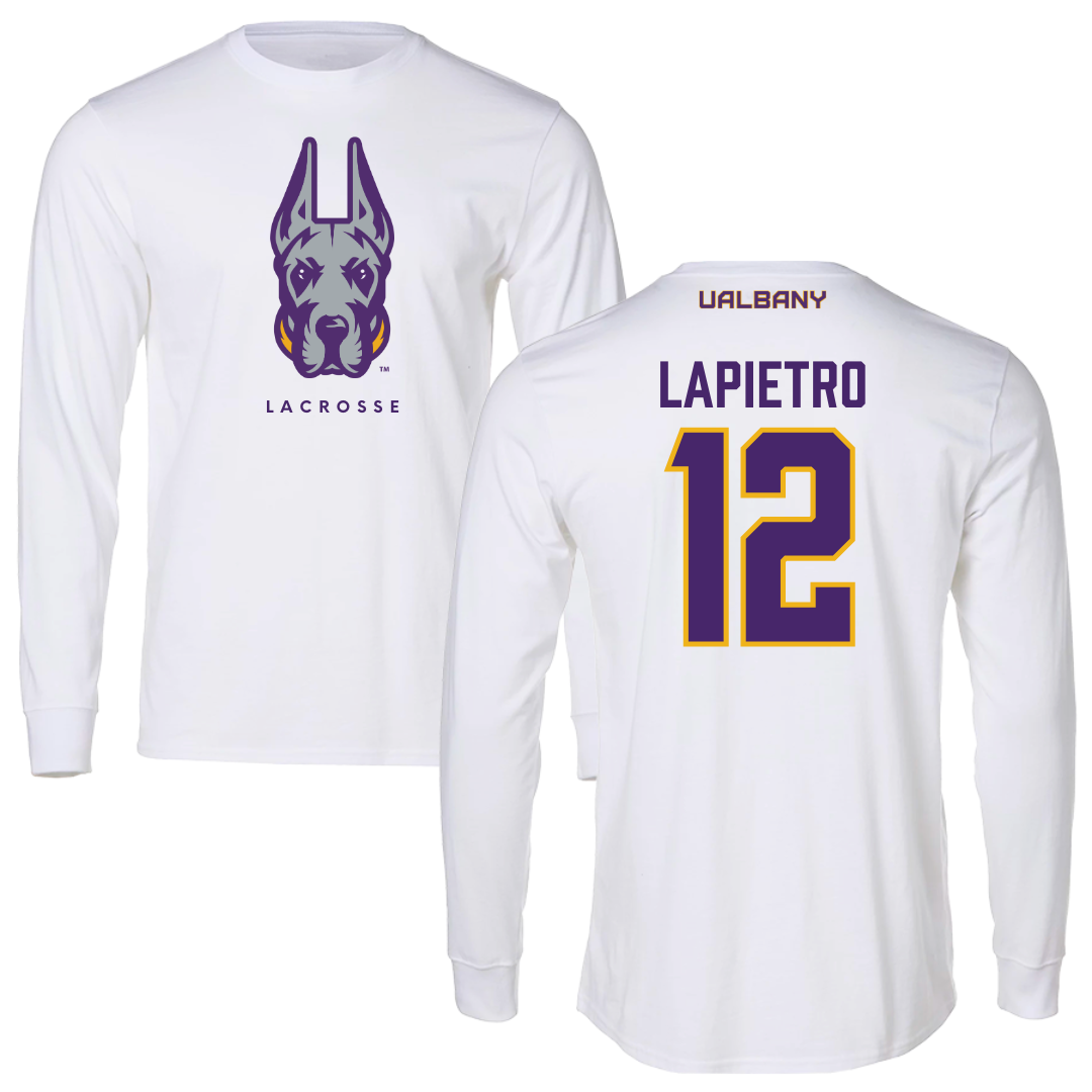 University at Albany Lacrosse White Long Sleeve  - #12 Darien LaPietro