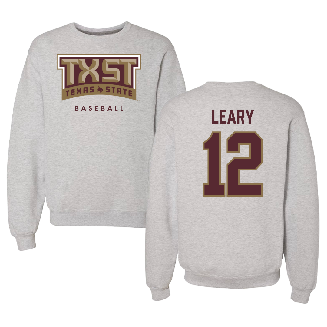 Texas State University Baseball Gray Crewneck  - #12 Ryan Leary