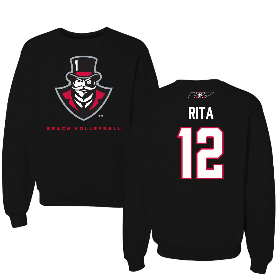 Austin Peay State University Beach Volleyball Black Mascot Crewneck - #12 Anna Rita