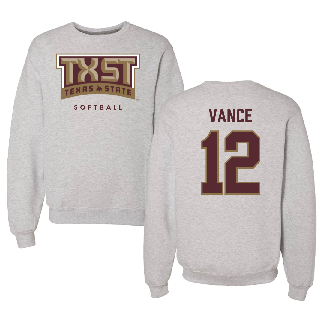Texas State University Softball Gray Crewneck  - #12 Halee Vance