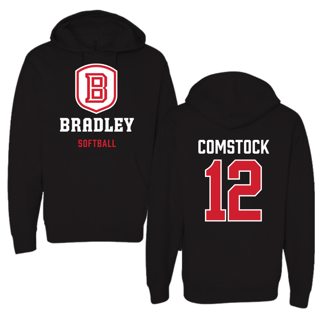 Bradley University Softball Black Hoodie - #12 Austin Comstock