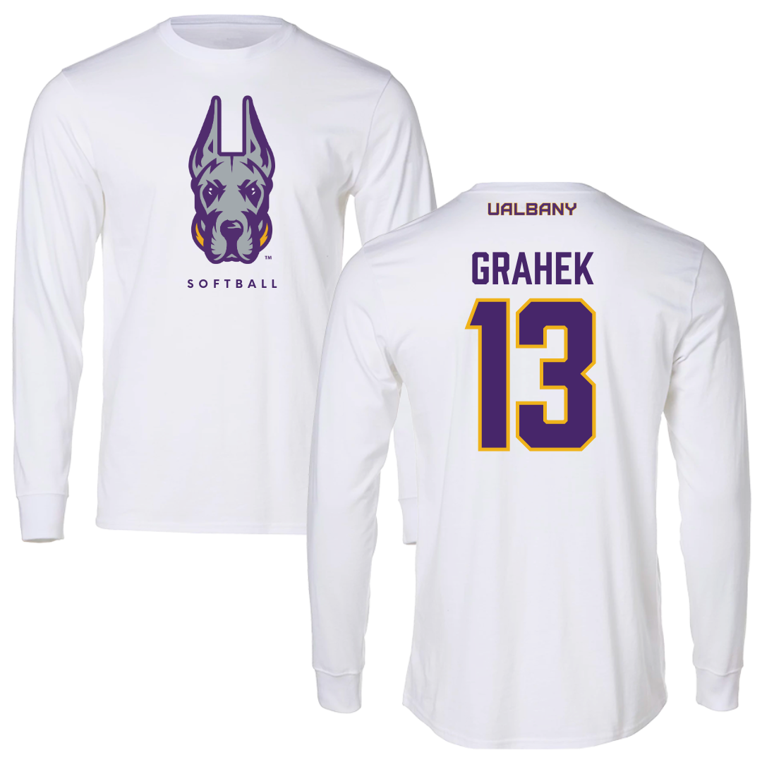 University at Albany Softball White Long Sleeve  - #13 Deanna Grahek