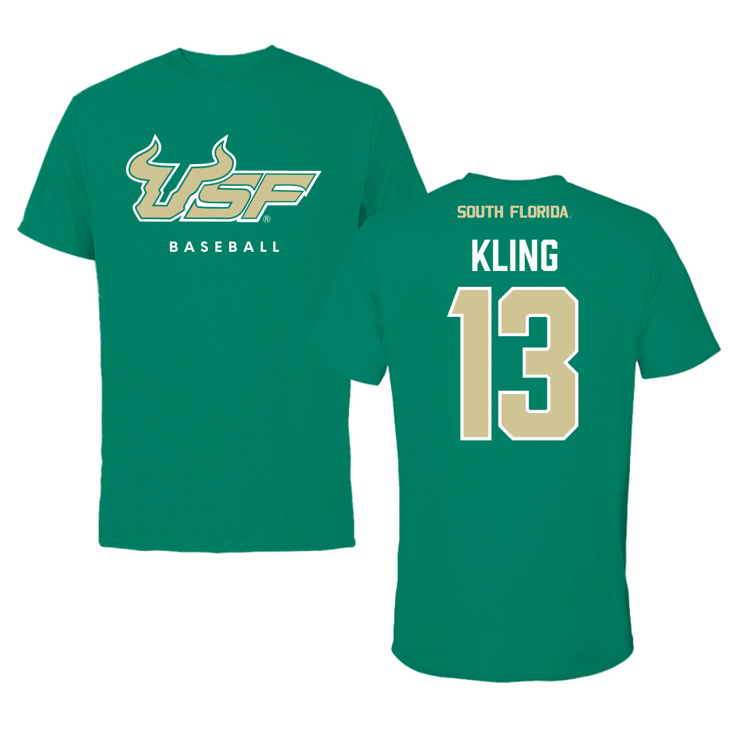 University of South Florida Baseball Green Tee  - #13 Corey Kling