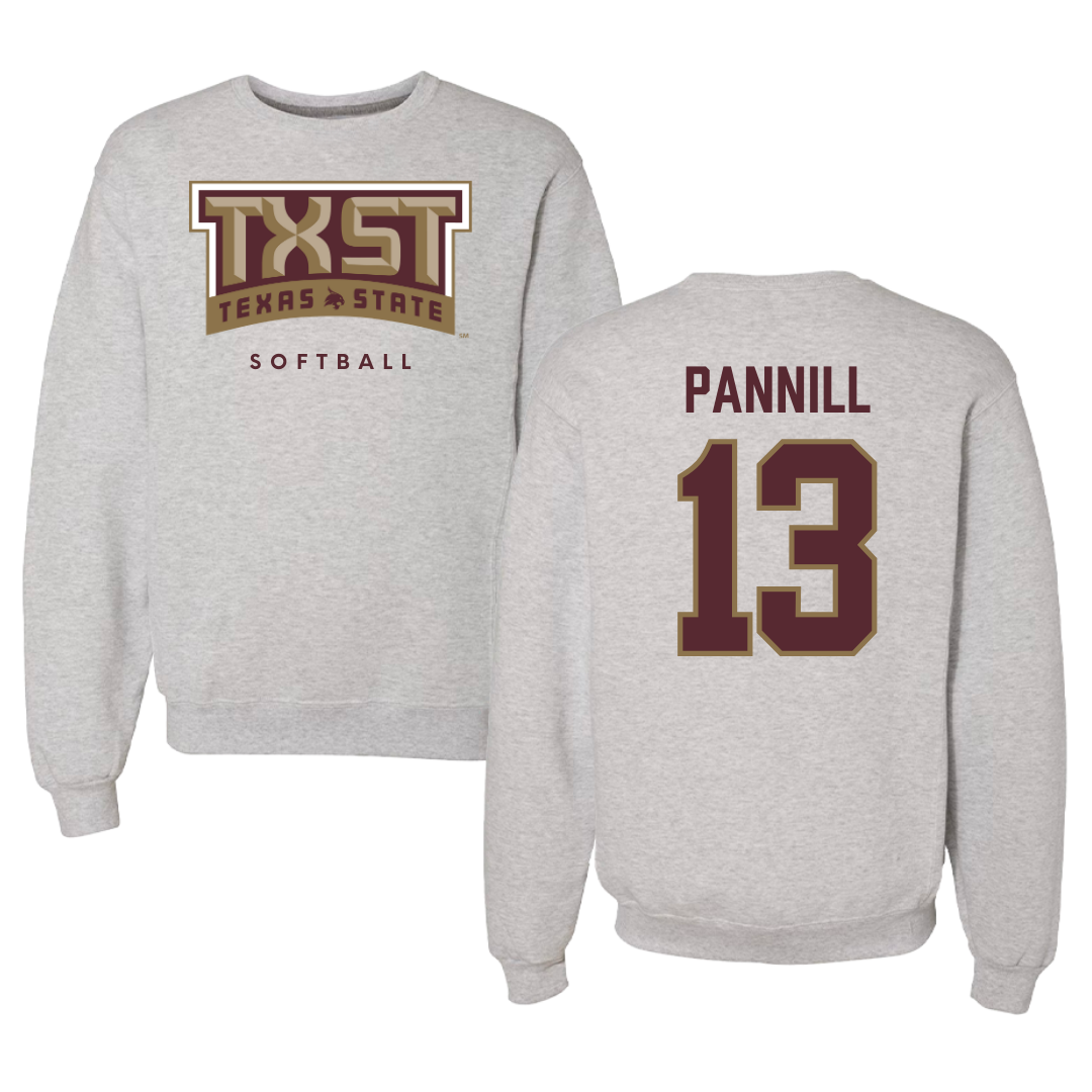 Texas State University Softball Gray Crewneck  - #13 Braylin Pannill